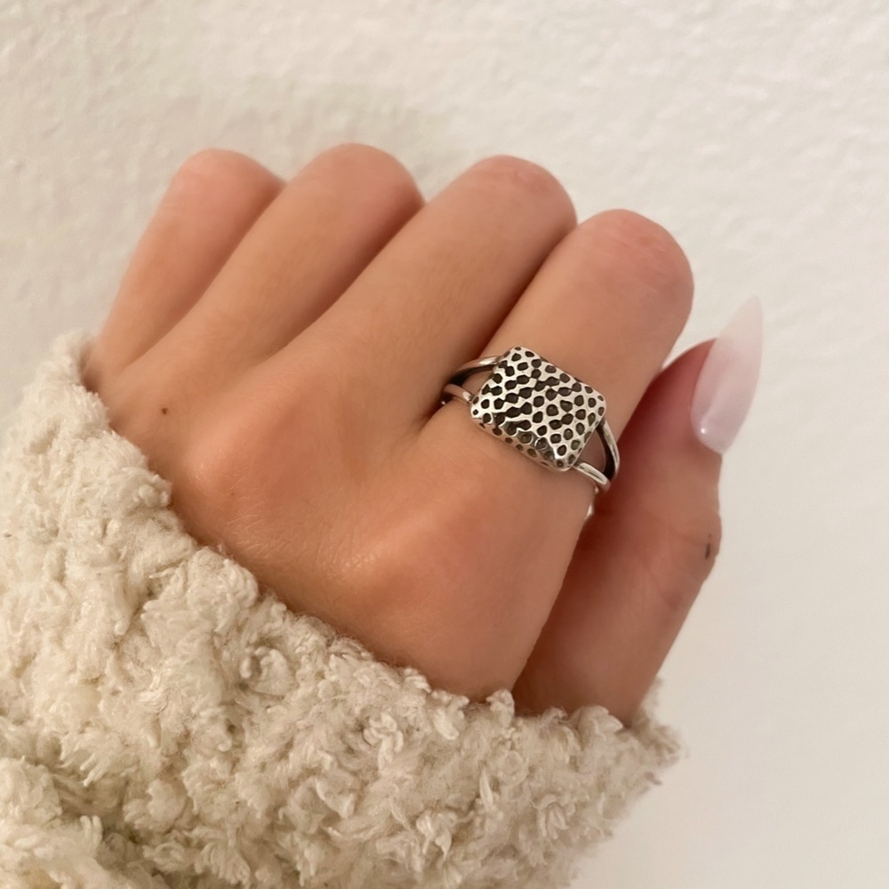 925 Sterling Silver Geometric Ring Square Ring Adjustable Modern Ring Band